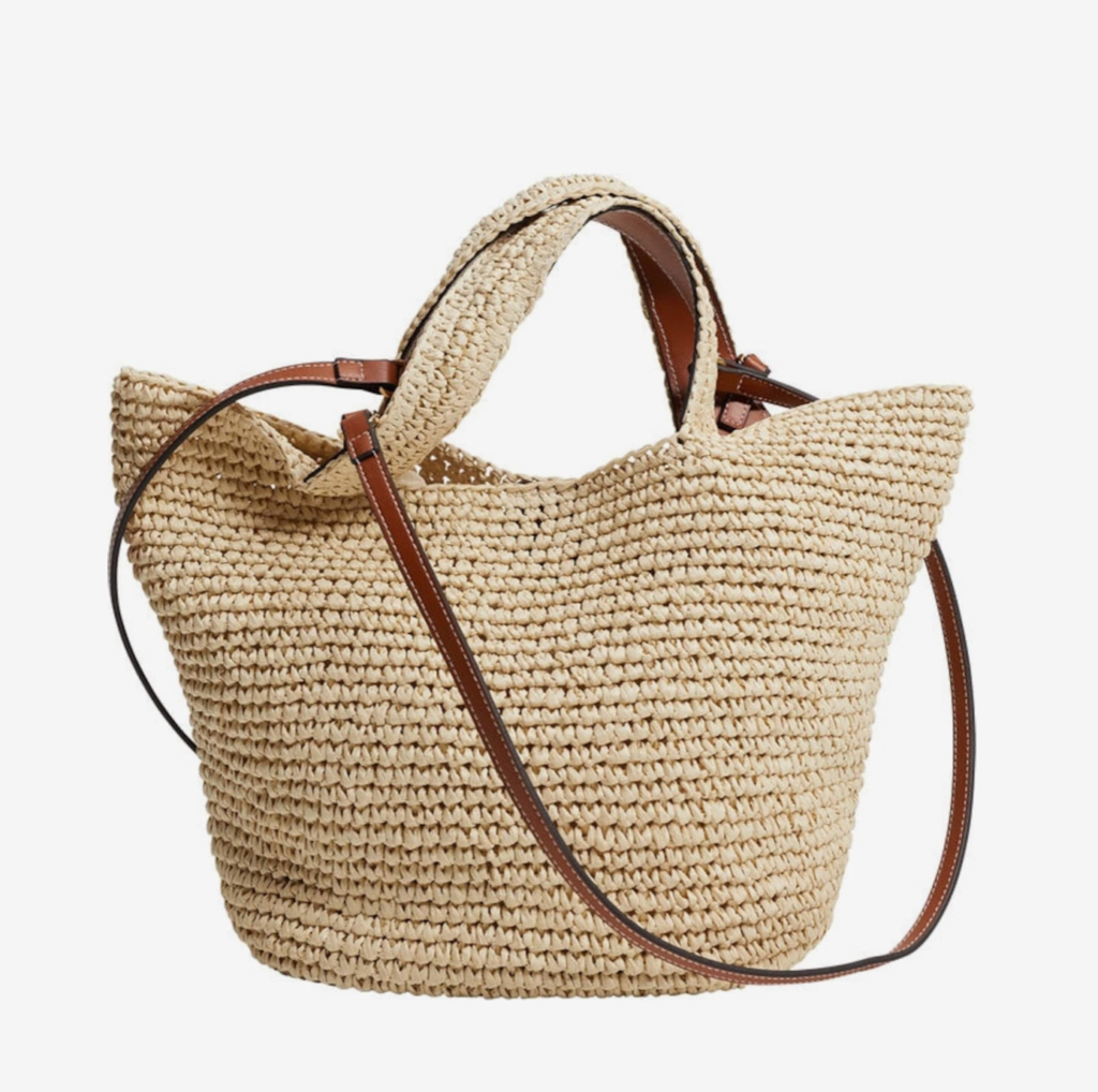 letní tašky, kabelka z trávy s koženými uchy